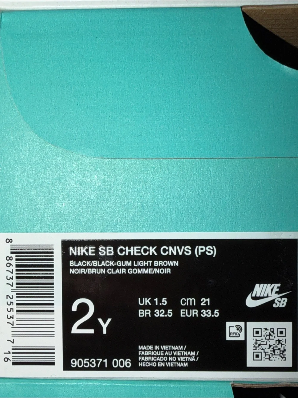 Nike SB Check Canvas PS Black Light Brown 905371-006 Size 2Y